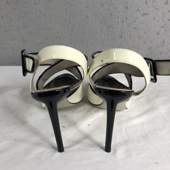 Jason Wu Heels Womens 7.5 US 38 EU White Black Patent Leather Lattice Accent - Picture 2 of 16